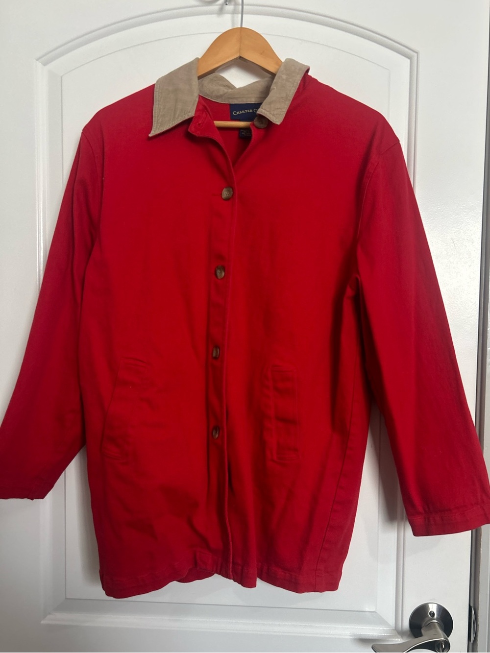 Charter Club Cherry Red Barn Chore Jacket size L fall preppy 90s vintage chic